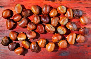 Chestnuts on wooden table