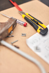 Fototapeta premium Handyman's miscellaneous tools for fixing furniture and various things.