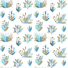 Seamless pattern of floral elements on a white background. Watercolor hand painted boho spring pattern