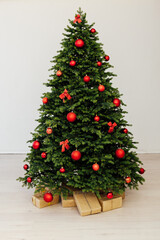 beautiful Christmas tree with gifts decor new year terrier