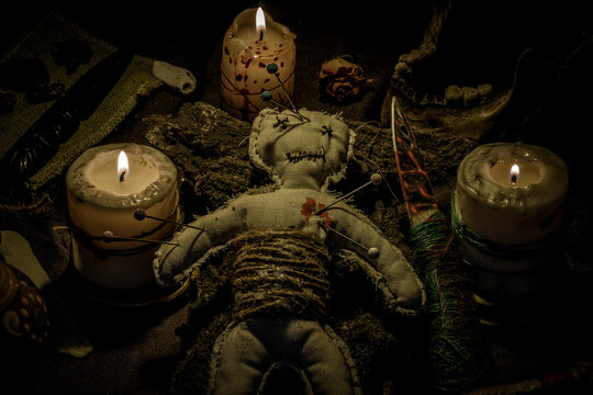 Voodoo Magic.Witchcraft with a doll.