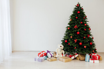 beautiful Christmas tree with gifts decor new year terrier