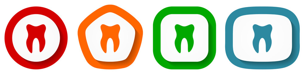 Set of flat design vector tooth icons, dental symbol illustration in eps 10