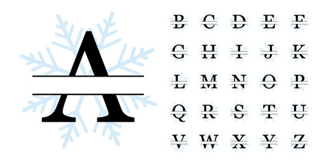 Snowflake Split Monogram Alphabet, Vector Illustration
