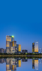 Obraz premium Night view of CBD buildings in Nansha Free Trade Zone, Guangzhou, China