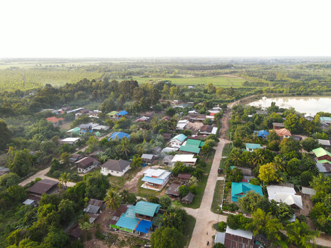Villages in rural northeastern Thailand of Drone photo.