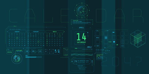 Composition of computer HUD interface with Calendar.