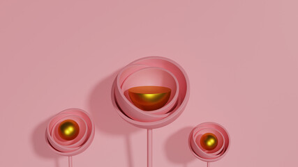 3d floating podium with pink and gold color