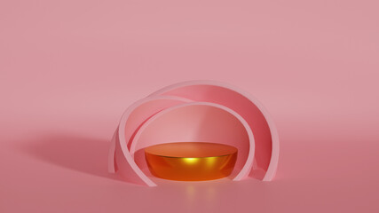 abstract 3d gold podium with pink background