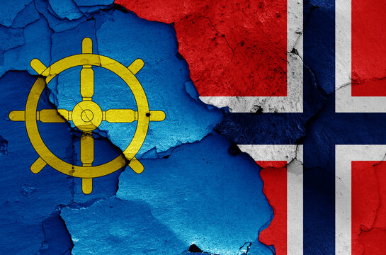 flags of Bamble and Norway painted on cracked wall