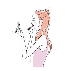 メイク中の女性　口紅