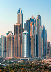 Lux TOP Dubai Marina skyscrapers, port with luxury yachts and marina promenade,Dubai,United Arab...