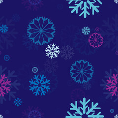 Seamless repeating background of different kinds of snowflakes
