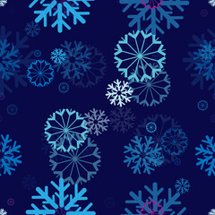 Seamless repeating background of different kinds of snowflakes
