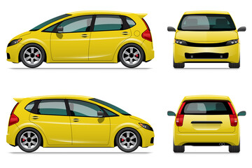 Fototapeta na wymiar yellow hatchback car template