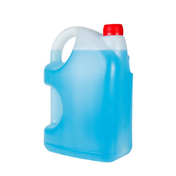 Can with blue windshield washer fluid, winter antifreeze car screen wash.