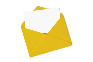 Yellow envelope with blank document on white background