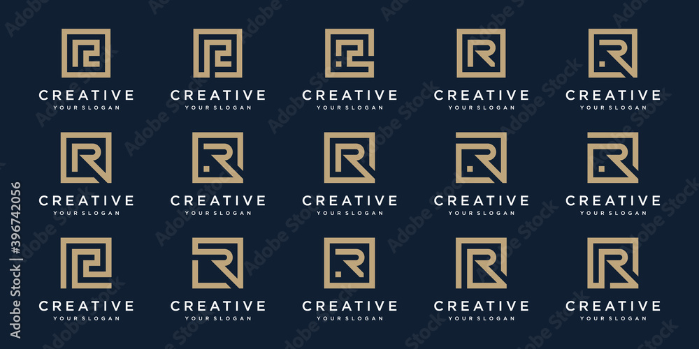 Poster set of logo design letters r with square style. vector template