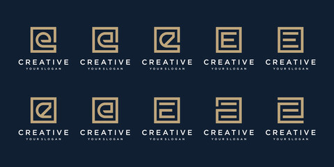set of Logo design letter E with Square style. Vector template