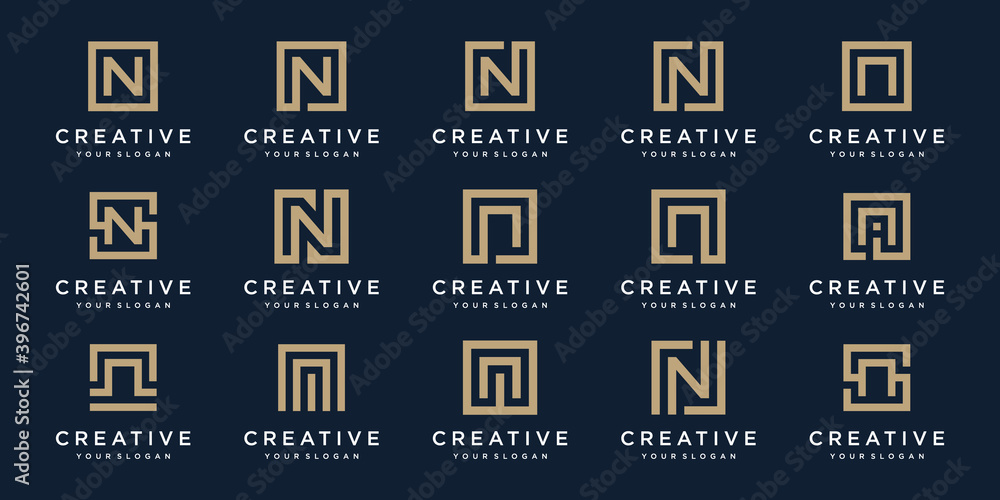 Poster set of logo design letters n with square style. vector template