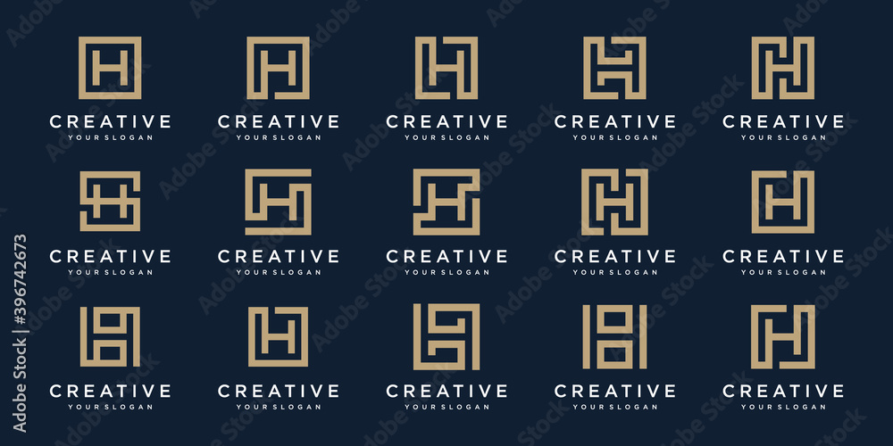 Poster set of logo design letters h with square style. vector template