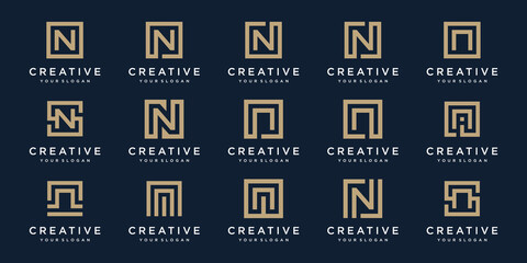 set of Logo design letters N with Square style. Vector template