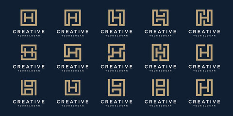 set of Logo design letters H with Square style. Vector template
