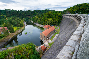 Dam on Bobr river and hydroelectric water power station in Pilchowice near Jelenia Gora in Poland © bubutu
