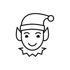 Tiempo de navidad. Logotipo cara de elfo asistente de Papá Noel con lineas en color negro