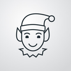 Tiempo de navidad. Logotipo cara de elfo asistente de Papá Noel con lineas en fondo gris