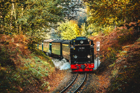 Dampflok Eisenbahn Rasender Roland, die Rügensche Bäderbahn bzw. Kleinbahn der Insel Rügen von Putbus über Binz nach Göhren