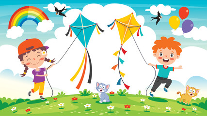 Obraz na płótnie Canvas Kid Playing With A Colorful Kite