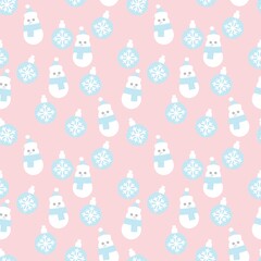 Pink Christmas Snowman seamless pattern background