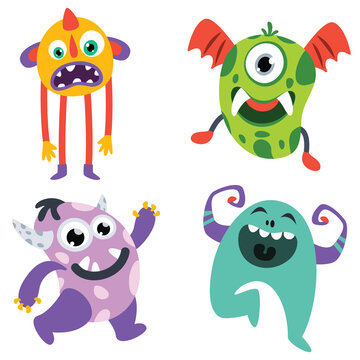 Set Of Cute Colorful Monsters