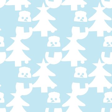 Icy blue Christmas Snowman seamless pattern background