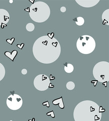 Abstract Hand Drawing Polka Dots and Hearts Repeating Vector Pattern Isolated Background