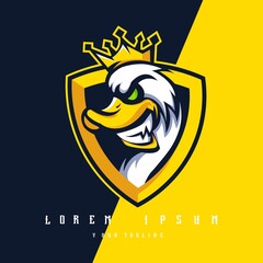 Duck mascot logo design with modern illustration concept style for badge, emblem and t-shirt printing. the king of the duck
