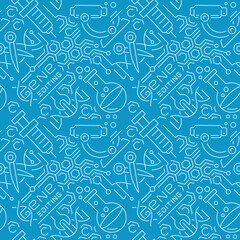 Seamless background for gene engineering theme, line art. This design can be used as a background for banners, flyers, and different kinds of advertisement