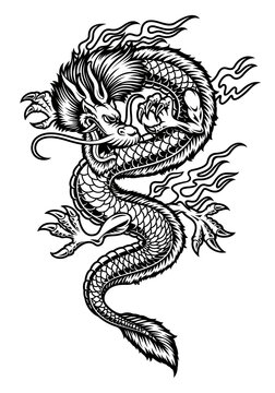 A vector Asian dragon illustration isolated on white background.