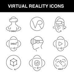 Virtual reality icons set with an editable stroke,  these icons can be used in web design, for apps, websites, or for advertisement