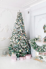 beautiful Christmas decorations and gifts under the Christmas tree	
