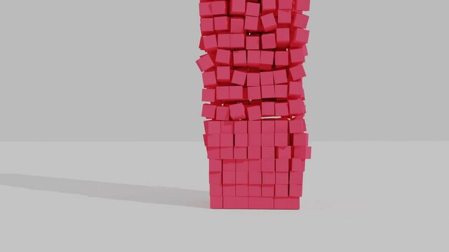 Abstract 3d motion of falling 1000 of falling pink cubes with the scatter physics simulation. Slow motion video which is satisfying to watch.  