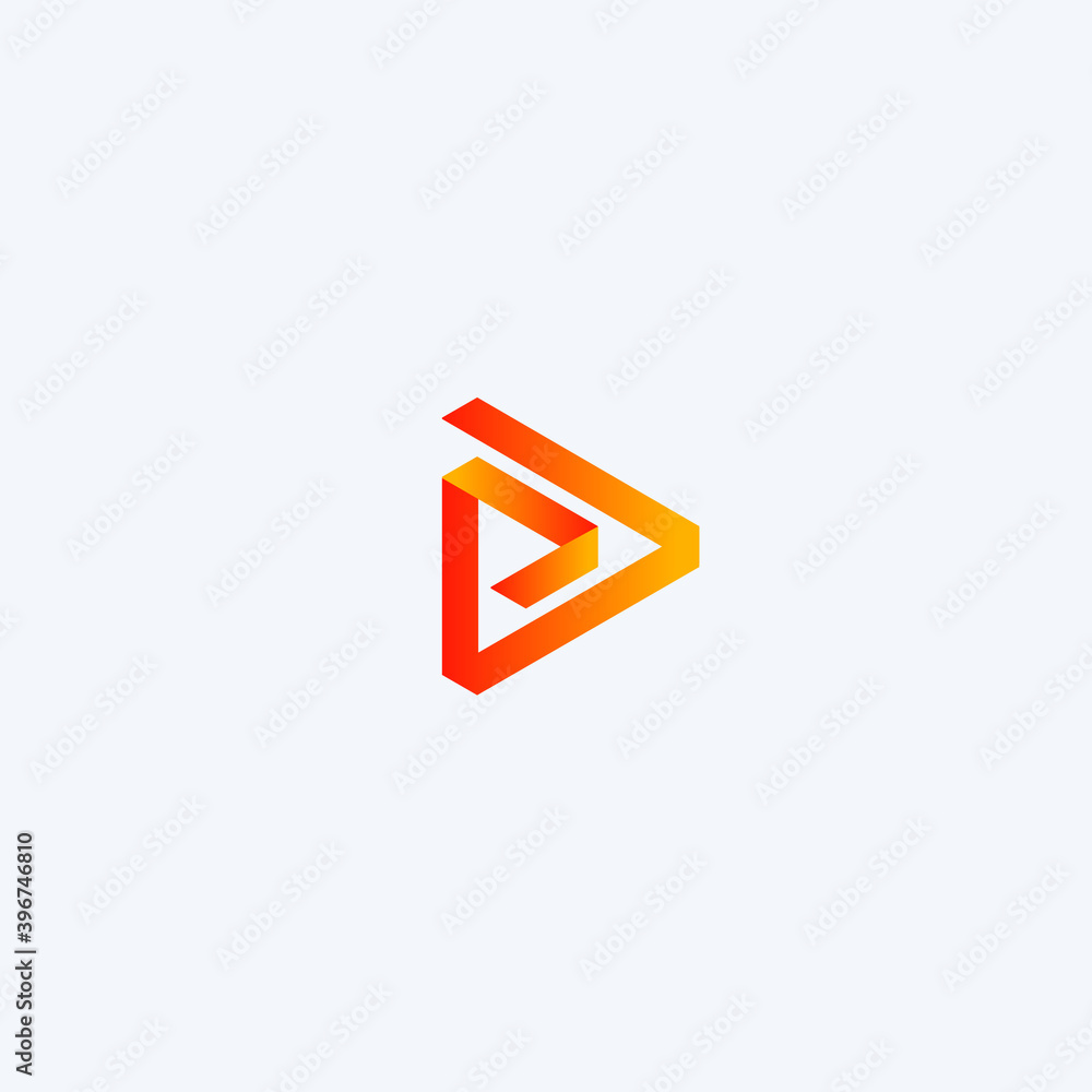 Poster Play icon. Abstract triangle button. Orange linear gradient sImple flat abstract logo template. Modern emblem idea. Logotype concept design for media. Isolated vector illustration