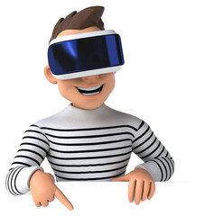 Fun 3D illustration of a cartoon man with a VR helmet