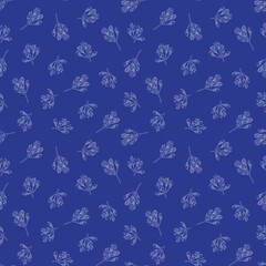 Blue Tropical Botanical Floral Seamless Pattern Background