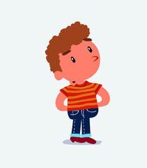  cartoon character of little boy on jeans doubting