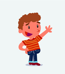 cartoon character of little boy on jeans explaining something while pointing