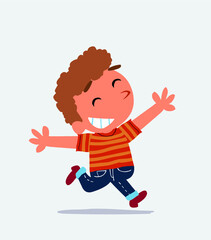 cartoon of little boy on jeans running euphoric
