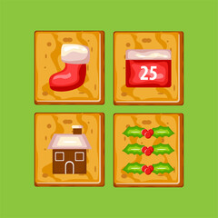 Christmas gingerbread cookies collection: Socks,Calendar,House,Holly Berry