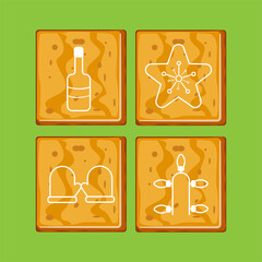 Christmas gingerbread cookies collection: Bottle, Star, Gloves, Lamp